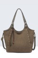11141-BV Nubuck-effect shoulder handbag with metal embellishments