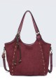 11141-BV Nubuck-effect shoulder handbag with metal embellishments
