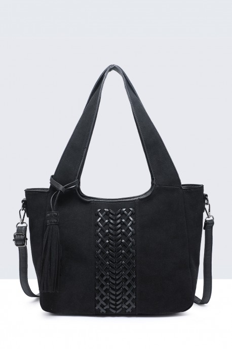 28889-BV Nubuck-effect shoulder handbag with braided design