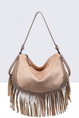 33004-BV Sac à main épaule effet nubuck avec franges