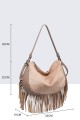 33004-BV Sac à main épaule effet nubuck avec franges