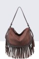 33004-BV Sac à main épaule effet nubuck avec franges