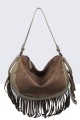 33004-BV Sac à main épaule effet nubuck avec franges