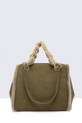 60027-BV Handbag with synthetic fur trim