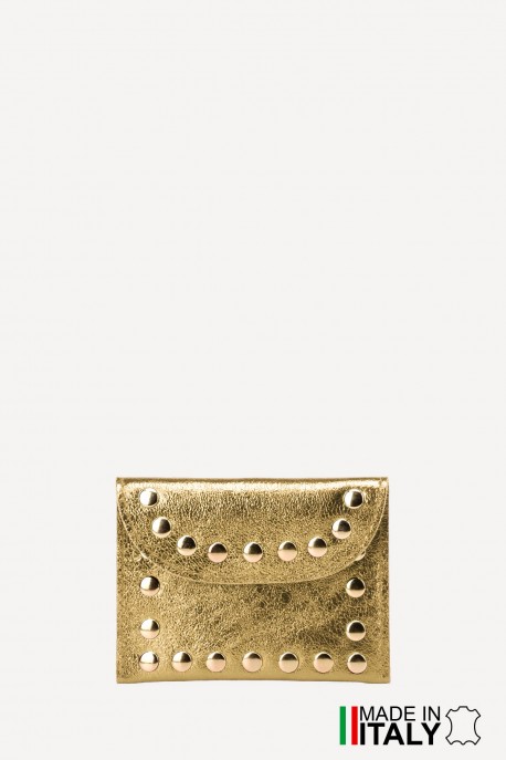 Metallic leather clutch purse with rivet studs ZE-8007-MT : Colors:Gold (L004/L-501)