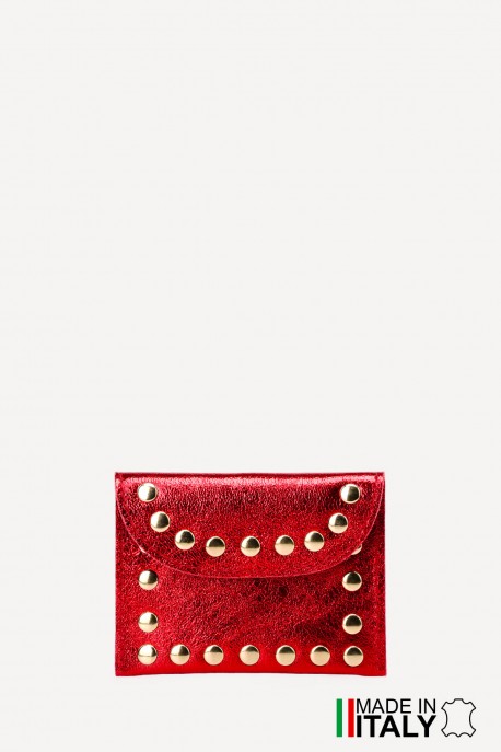 Metallic leather clutch purse with rivet studs ZE-8007-MT : Colors:Scarlet (L-508/L032)