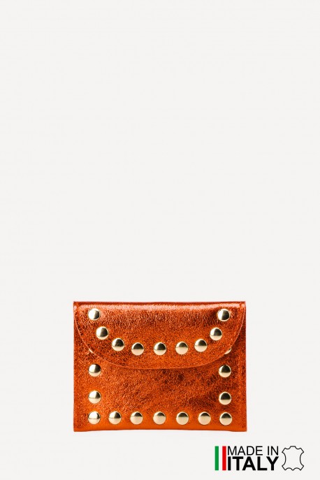 Metallic leather clutch purse with rivet studs ZE-8007-MT : Colors:Orange (L-520)