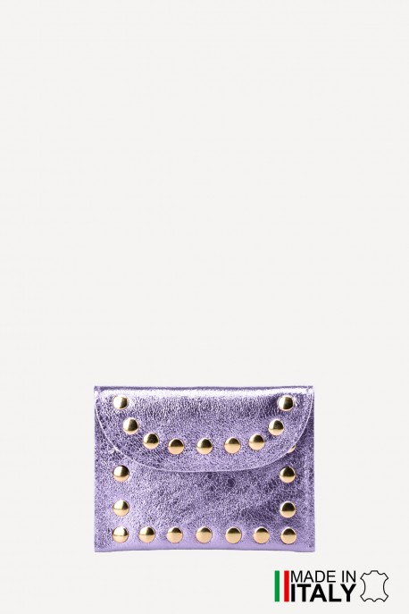 Porte-monnaie Pochette cuir métallisé avec clous rivet ZE-8007-MT : Couleur:Acier UV (L027)