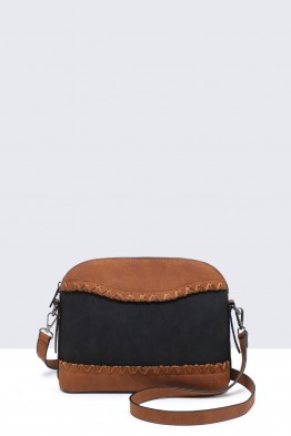 28911-BV Sac à bandoulière effet nubuck avec bordure lacée