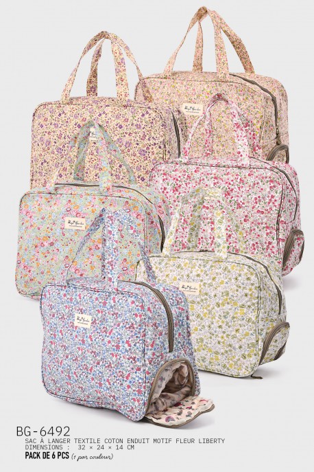 BG-6492 hand-held textile changing bag with liberty flower pattern : colour:Pack of 6