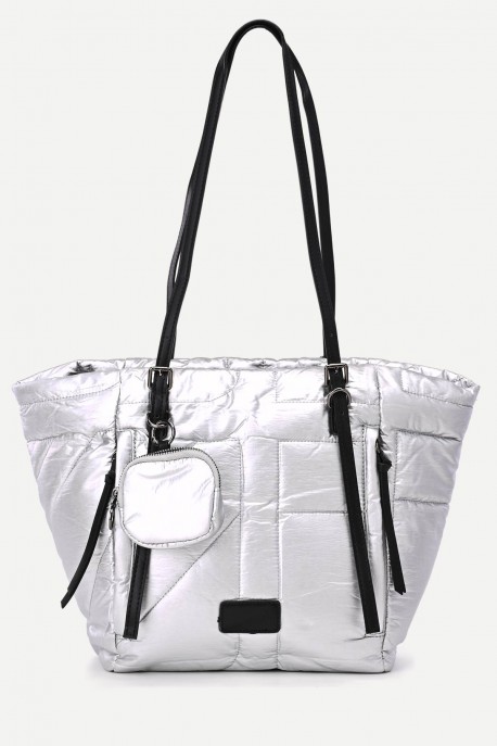 FC15192 Quilted Puffer Handbag : colour:White silver