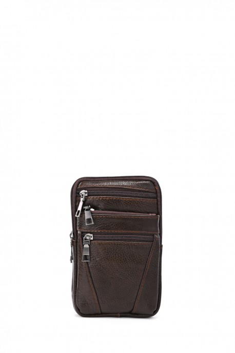 Split Leather crossbody bag - Phone size KJ1508 : colour:Marron fonc&eacute;