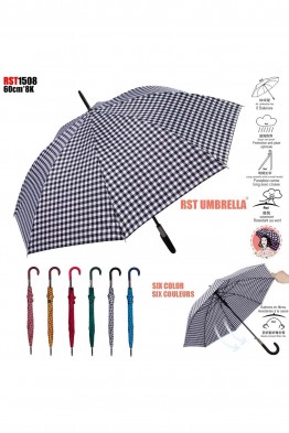 RST1508 Automatic cane umbrella with gingham pattern