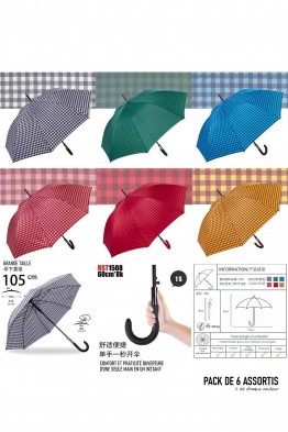 RST1508 Automatic cane umbrella with gingham pattern