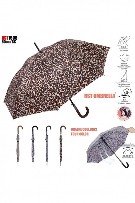 RST1506 Parapluie en canne automatique à motif léopard