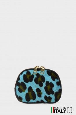 ZE-8006-LM-DG-FLP002 Porte-monnaie cuir brioche motif Léopard imprimé sur peau poilu