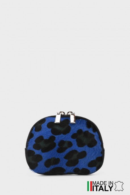 ZE-8006-LM-DG-FLP002 Porte-monnaie cuir brioche motif Léopard imprimé sur peau poilu : couleur:Bleu Roi