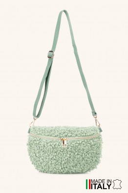 Sac banane taille S laine mouton synthétique bandoulière en cuir ZE-9011-VQ