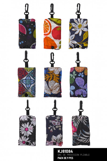 KJ81104 Sacs de provision pliable textile, ultra léger : couleur:Pack de 9