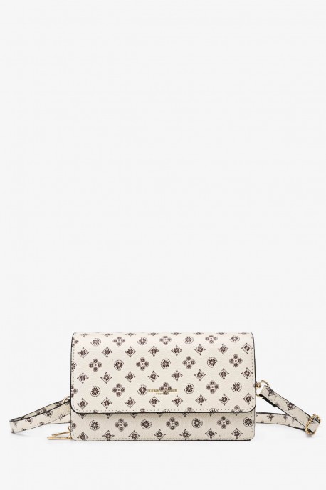 KJ8240 Sac pochette bandoulière rabat imprimé monogramme : couleur:Ecru