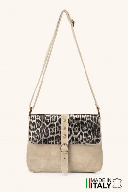 Sac bandoulière Gibecière Messenger rabat imprimé léopard en Cuir ZE-9024