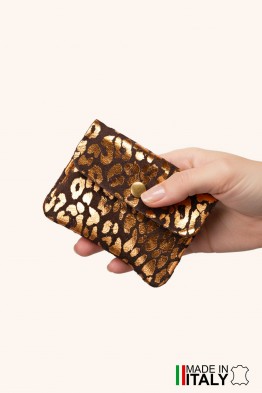 Porte-monnaie Pochette imprimé léopard dorée cuir façon nubuck ZE-8001-LP002-GD