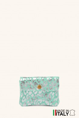 Porte-monnaie Pochette imprimé léopard argenté cuir façon nubuck ZE-8001-LP002-AG