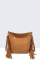 12772-BV Sac Bandoulière seau à frange et clous style Bohème