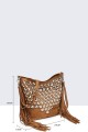 12772-BV Sac Bandoulière seau à frange et clous style Bohème