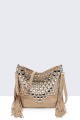 12772-BV Sac Bandoulière seau à frange et clous style Bohème
