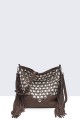 12772-BV Sac Bandoulière seau à frange et clous style Bohème