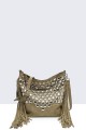 12772-BV Sac Bandoulière seau à frange et clous style Bohème