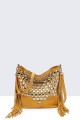 12772-BV Bohemian-style bucket shoulder bag with fringe and studs