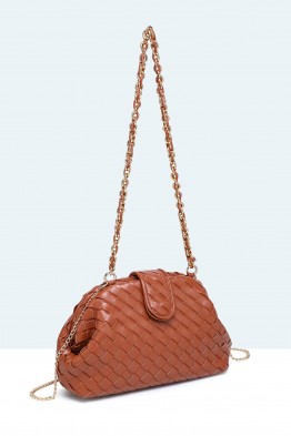 28929-BV Sac à bandoulière minaudière à fermoir armature rigide motif tressé