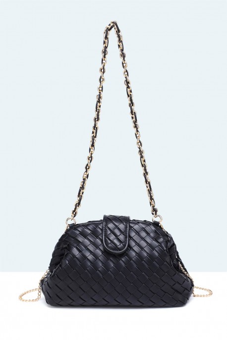 28929-BV Sac à bandoulière minaudière à fermoir armature rigide motif tressé : couleur:Noir (Black)