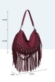 28935-BV Sac épaule à frange et clous style Bohème