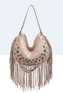 28935-BV Bohemian-style shoulder bag with fringe and studs