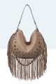 28935-BV Sac épaule à frange et clous style Bohème