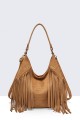 28936-BV Bohemian-style shoulder bag with fringe and studs
