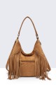 28936-BV Bohemian-style shoulder bag with fringe and studs