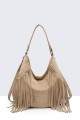 28936-BV Bohemian-style shoulder bag with fringe and studs