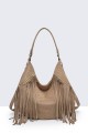 28936-BV Bohemian-style shoulder bag with fringe and studs