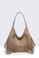 28936-BV Sac épaule à frange et clous style Bohème