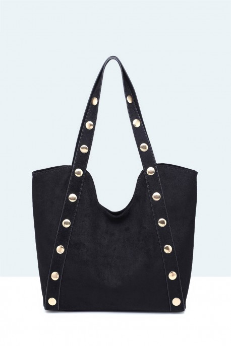 28937-BV Suede-effect handbag with studs : colour:Black