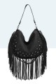28935-BV Bohemian-style shoulder bag with fringe and studs