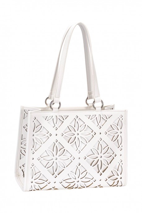 CM8392 Sac à main Cabas motif perforé David Jones : couleur:Cr&egrave;me de coco (Coconut cream)