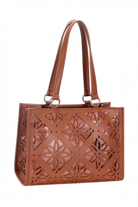 CM8392 Sac à main Cabas motif perforé David Jones : couleur:Noisette (Hazelnut)