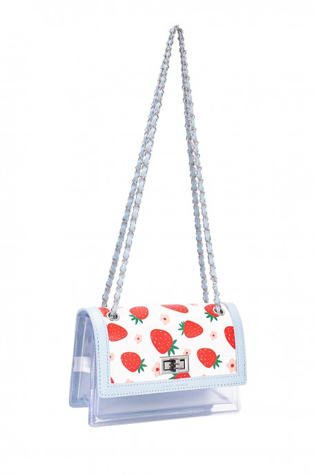 CM8399 Sac épaule à rabat fraise PVC transparent David Jones : couleur:Bleu claire (L.Blue)