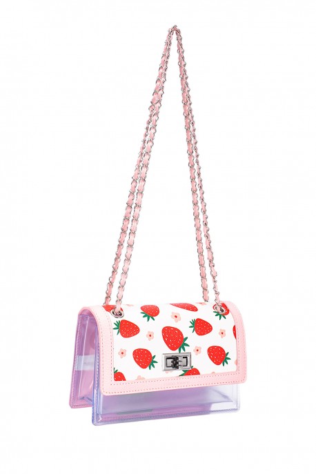 CM8399 Clear PVC Strawberry Flap Shoulder Bag David Jones : colour:Pink