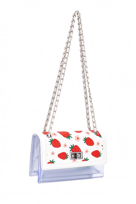 CM8399 Clear PVC Strawberry Flap Shoulder Bag David Jones : colour:White